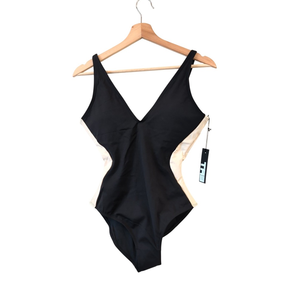 TA3 Plungey Contour Black Oat Lace Up Back One Piece Swimsuit TA3080S M Short